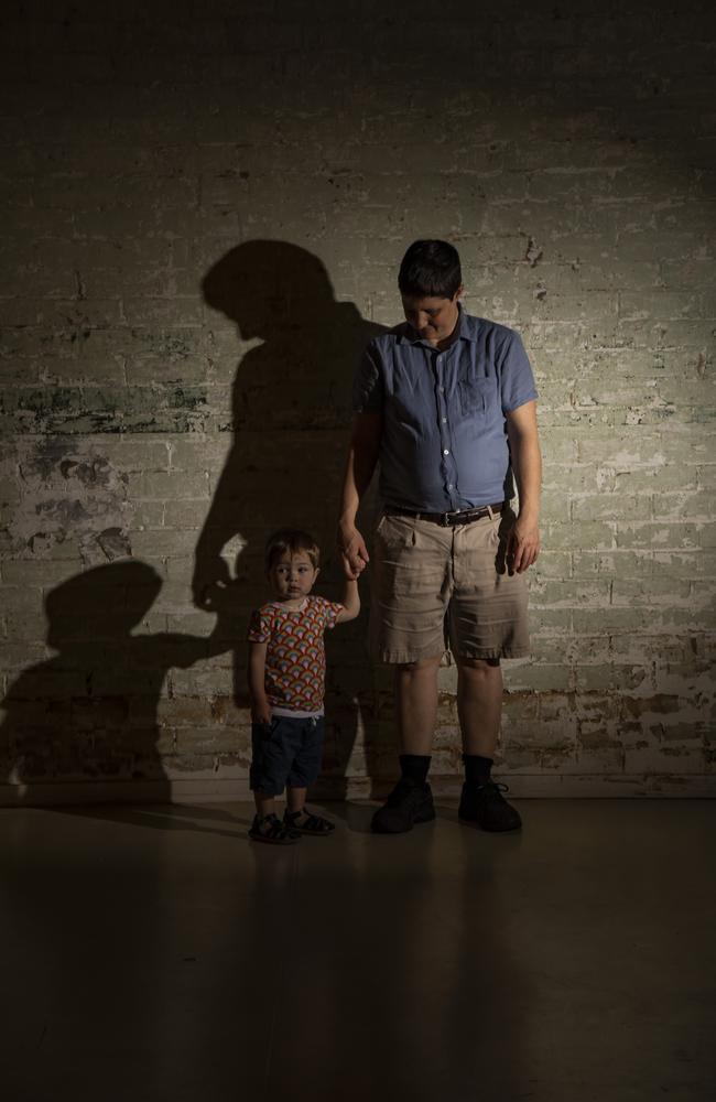 Roy, 38, and Jack, 18 months, are awaiting the arrival of Baby Jim, due this month. Picture: Mark Cranitch.