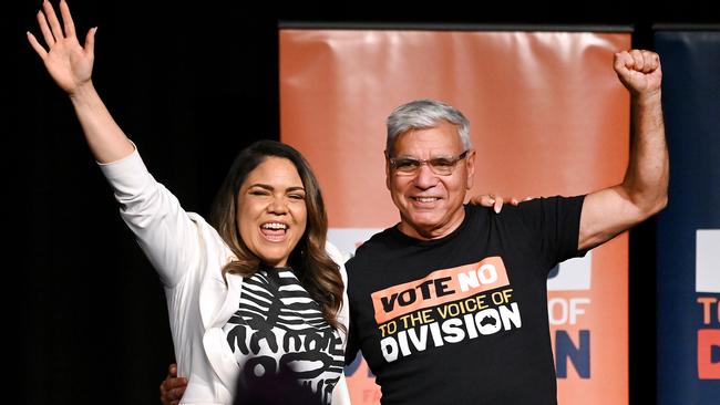 Mr Mundine and Jacinta Nampijinpa Price (L) have been leading campaigners against the Indigenous Voice to Parliament. Picture: NCA NewsWire / John Gass