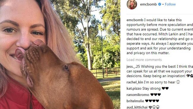 Emily Seebohm has announced her separation from fellow swimmer Mitch Larkin on her Instagram account: Picture: Emily Seebohm/Instagram