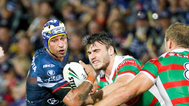 North Queensland Cowboys Johnathan Thurston breaks away from the Rabbitohs defence during a Round 5 NRL in 2017. Thurston is considered among the Darling Downs and South West Queensland’s best ever league players.
