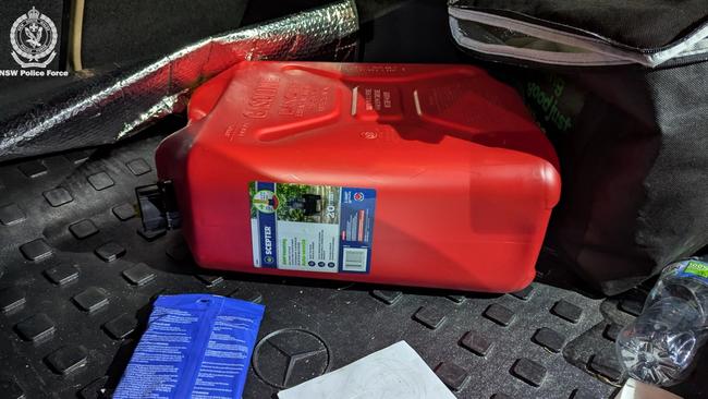 A jerry can filled with fuel was found in the search. Picture: NSW Police Force