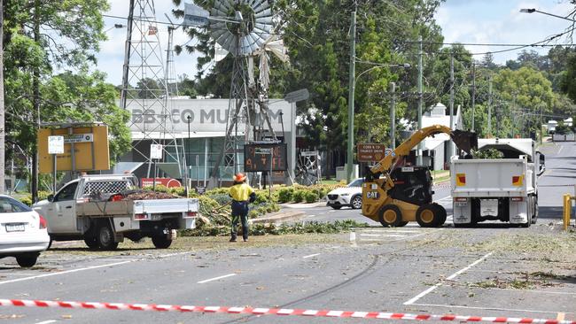 The clean up at Queens Park Toowoomba following the storm on Christmas night 2023, which left a section of Lindsay St closed Boxing Day morning. Picture: Peta McEachern