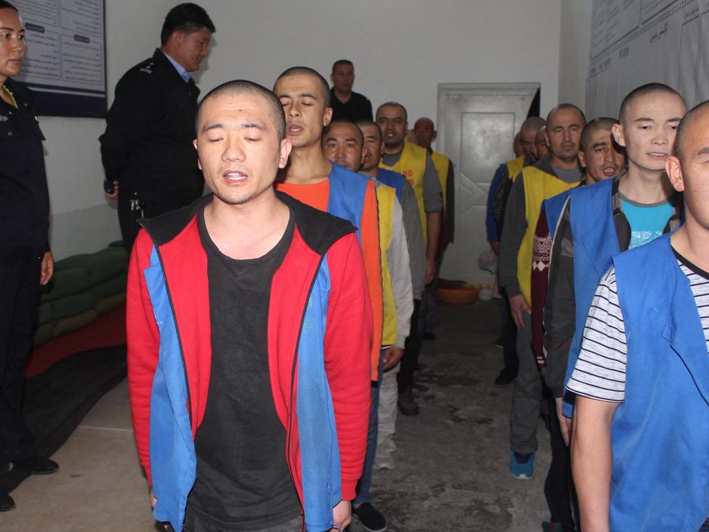 Detainees at Tekes County Detention Centre in Xinjiang. Picture: VOC/AFP