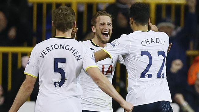 Tottenham's Jan Vertonghen, left, Harry Kane, centre, and Nacer Chadli, right.