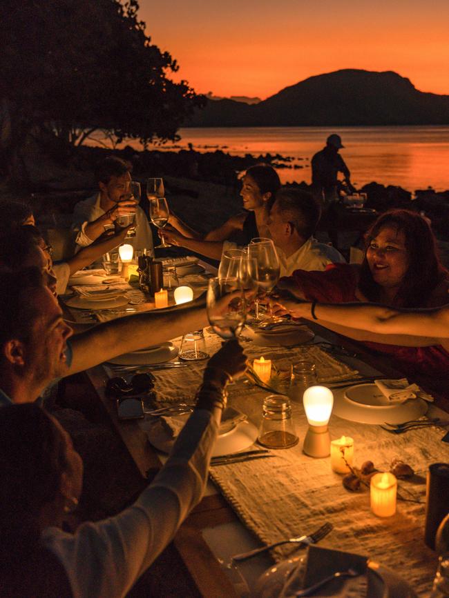 Dinner on the beach with Celestia passengers in Indonesia.