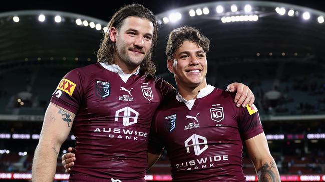 Broncos teammates Pat Carrigan and Reece Walsh after Game I.