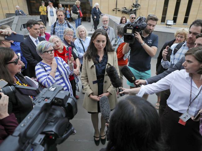 Sue Neill-Fraser's daughter Sarah Bowles addresses the media outside Hobart Supreme Court after her mother's bid for an appeal was approved. Picture: PATRICK GEE