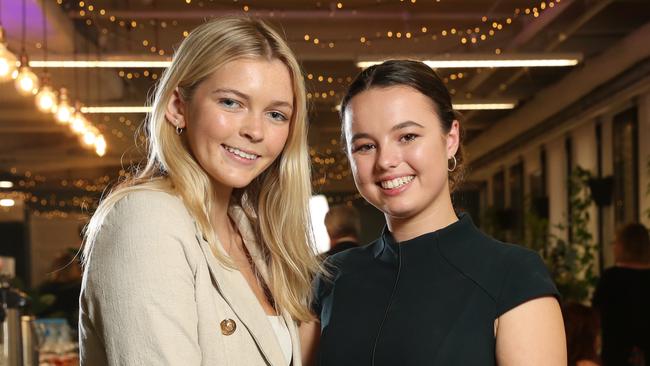 Pictured in Sydney at a special event celebrating the 2020 HSC First in Course recipients is Taylah Pye (tops Tourism Travel and Events) and Zara O'Mahoney (tops Construction) Picture: Richard Dobson