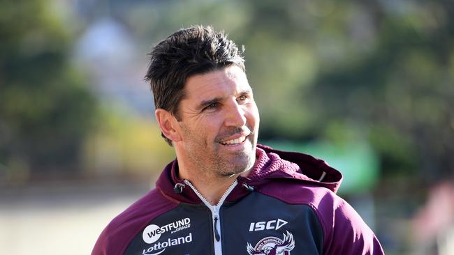 Sea Eagles coach Trent Barrett addressed media on Thursday morning. (AAP Image/Dan Himbrechts)