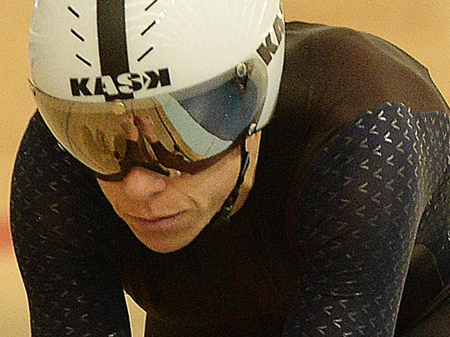 Bridie O'Donnell begins preparations for her attempt at breaking women's world hour record at the Adelaide velodrome. picture: Bianca De Marchi