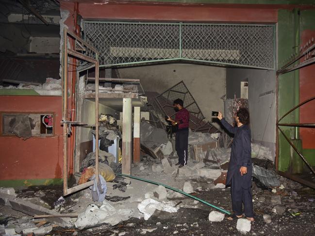 A building damaged by an Indian missile attack near Muzaffarabad. Picture: AP