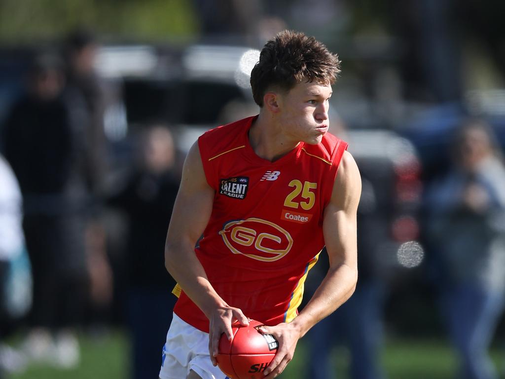 Lachlan Gulbin of the Gold Coast Suns U18 boys academy in action during the 2024 Coates Talent League Boys Round 06 match. Picture: Rob Lawson/AFL Photos.