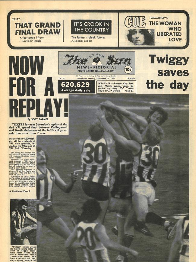 How The Sun newspaper saw the drama of the drawn 1977 grand final. Pictures: John Clasper.