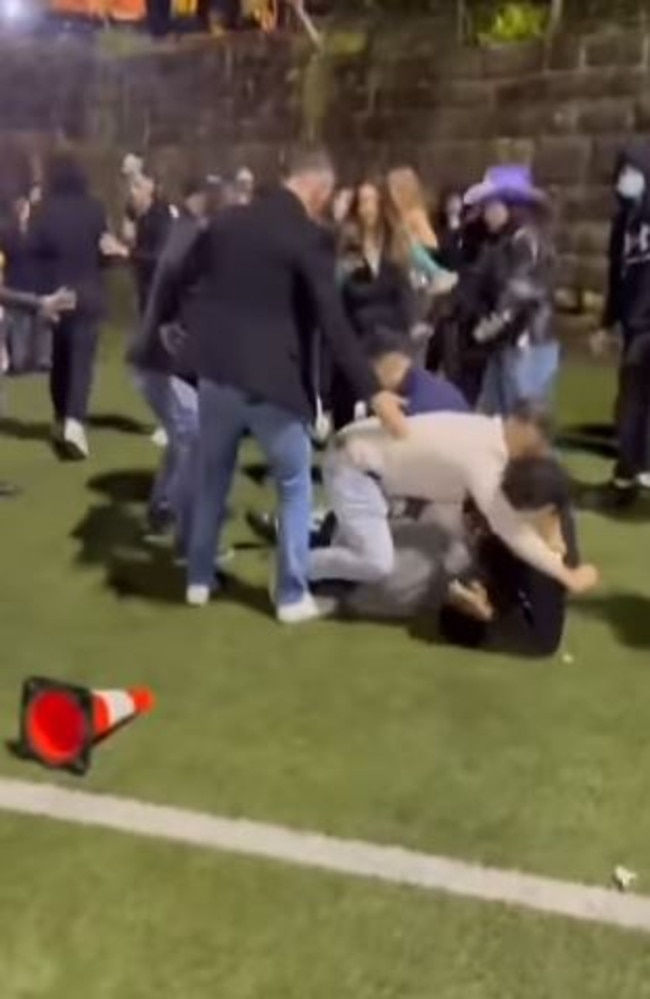 Adults were forced to intervene in a bid to break-up the brawl.