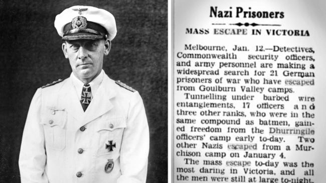 Detmers and a 1945 newspaper article about the escape he masterminded.