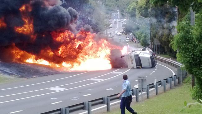 A runaway petrol tanker that exploded in flames on Mona Vale Rd in 2013, killing two men, prompted plans for the upgrade of Mona Vale Rd. Picture: Stuart de Low