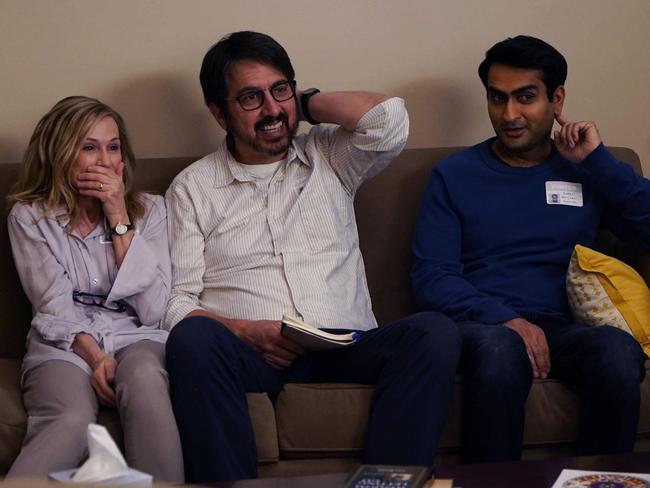 As it happened in real life, Kumail winds up in the awkward positin of getting to know his girlfriend’s parents (played by Holly Hunter and Ray Romano) while she’s in a coma. Picture: Roadshow