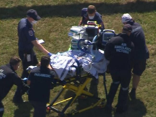 A man has been airlifted to hospital with life-threatening injuries after an alleged assault in Wheatsheaf, near Daylesford. A 59-year-old man was arrested at the scene. Picture : 7NEWS