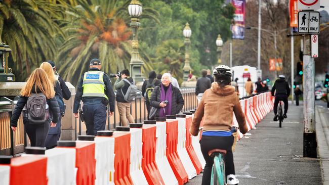 The pedestrian walkway has now been halved in size. Picture: Tony Gough