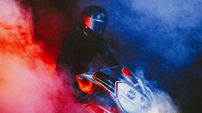 An Australian start-up will launch an artificially intelligent motorcycle helmet, the Forcite MK1, to help riders avoid hazards. Picture: Maria Boyadgis