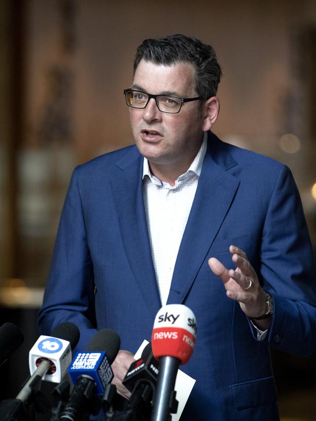 Victorian Premier Daniel Andrews speaking at a press conference in Melbourne on Sunday morning. Picture: NCA NewsWire / David Geraghty