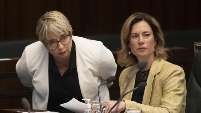 Tasmanian Parliament Question Time, Michelle O'Byrne MP and outgoing Labor leader Rebecca White. Picture: Chris Kidd