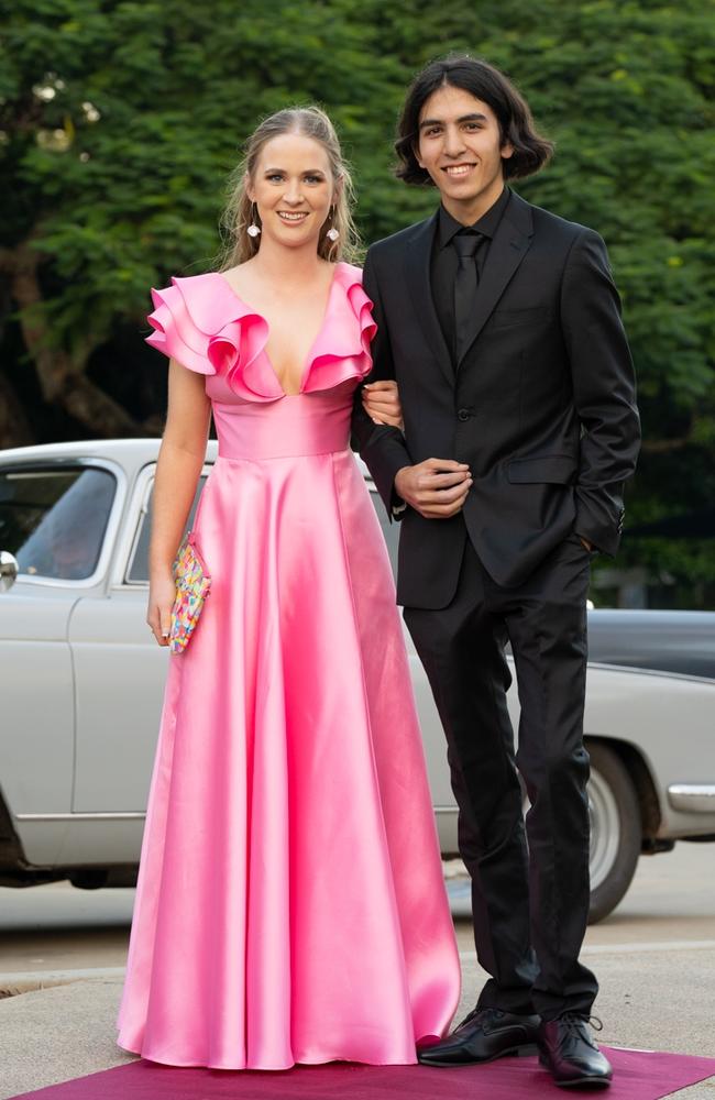 Poppy Laing and Dilhan Garrahy, graduating class of 2023, arrive at St Patrick’s Formal on Friday, May 5, 2023. Gympie, Queensland. Picture: Christine Schindler