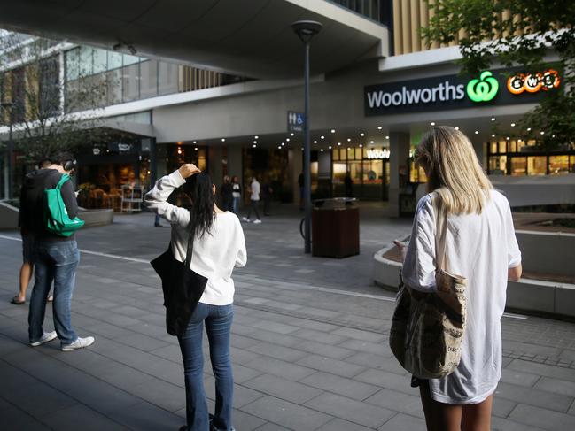 Queue outside Woolworths in Mascot, Friday 3 April 2020. Despite the number of people everybody followed social distancing requirements and when it was announced by staff that there was no toilet paper available only one person left the line. Picture: Nikki Short