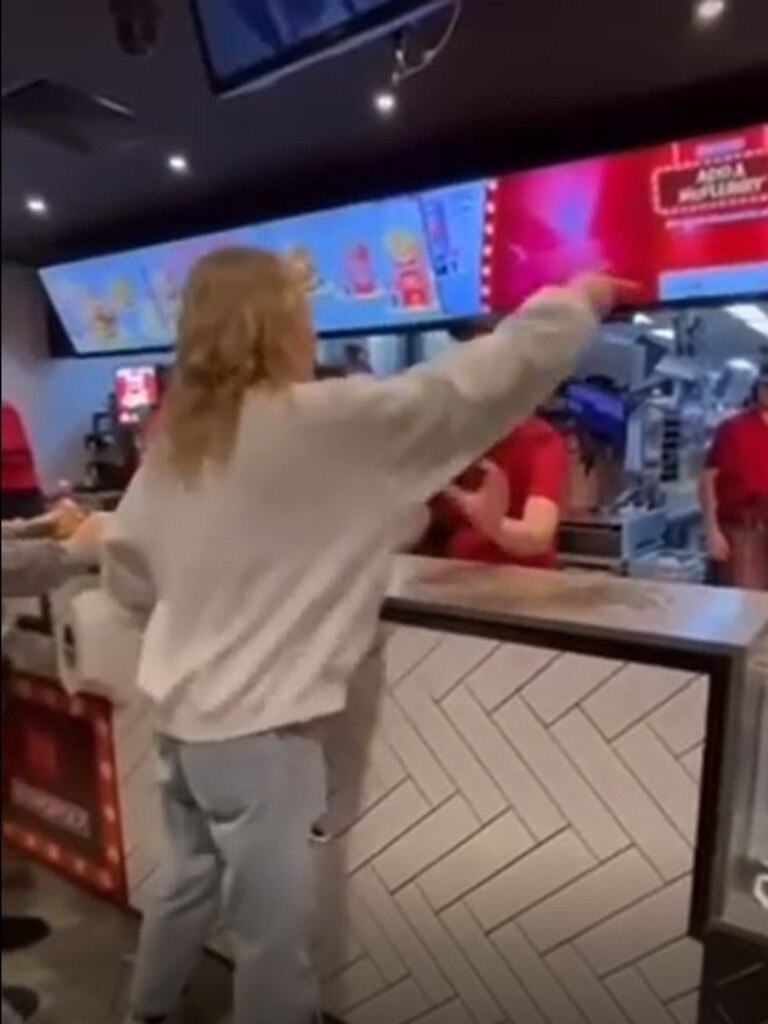 Video showed Ms Miller appearing to throw items at workers on McDonald's on Hindley Street. Picture: Instagram