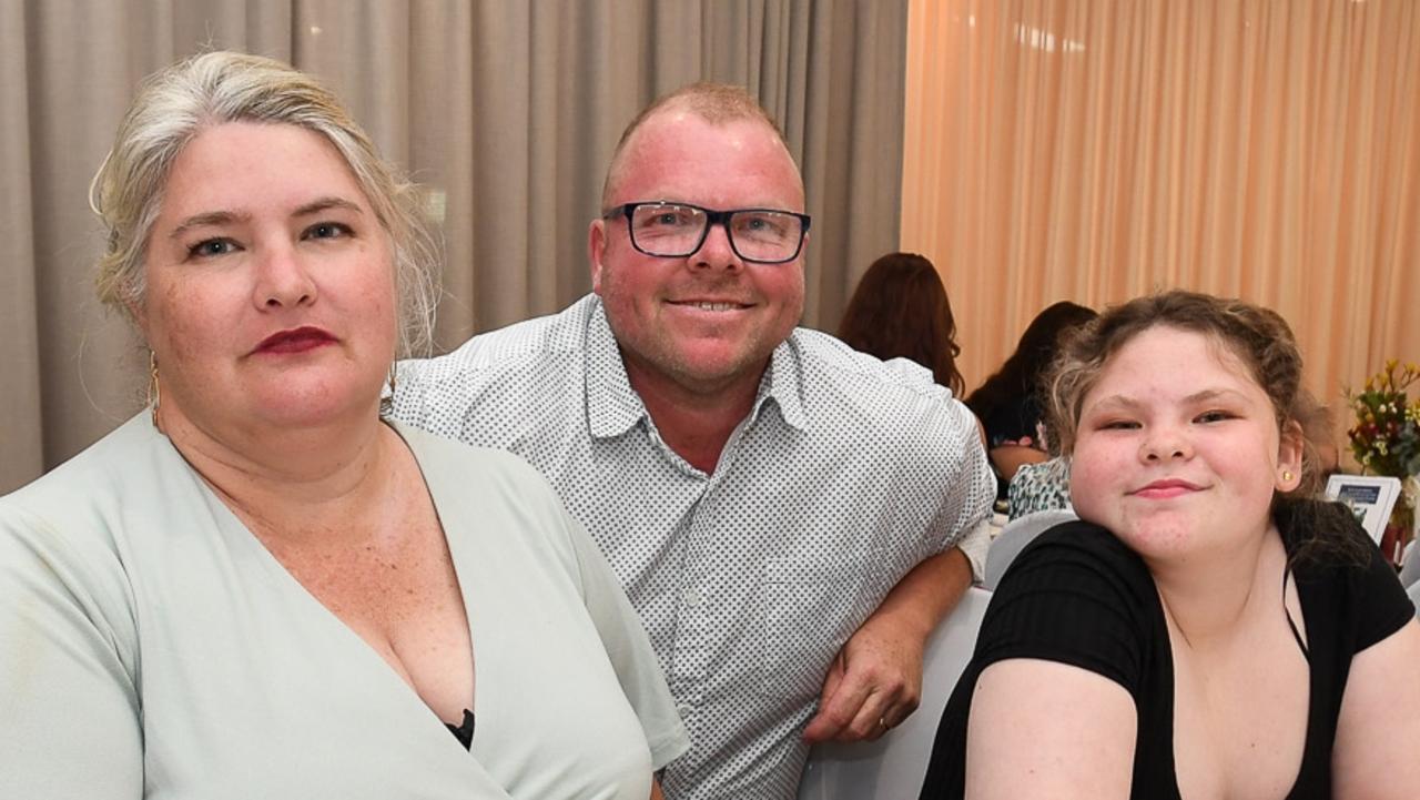 Susan, Michael, and daughter Isabella Johnson at the East Lismore Bowling Club for the North Coast National showgirl and teen showgirl competition. Picture: Cath Piltz