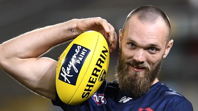 BRISBANE, AUSTRALIA - SEPTEMBER 12: Max Gawn of the Demons looks on during the round 17 AFL match between the Greater Western Sydney Giants and the Melbourne Demons at The Gabba on September 12, 2020 in Brisbane, Australia. (Photo by Albert Perez/Getty Images)