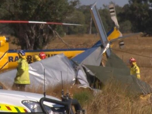 Emergency crews respond to light airplane crash in Bunbury, south of Perth. Picture: 7 News
