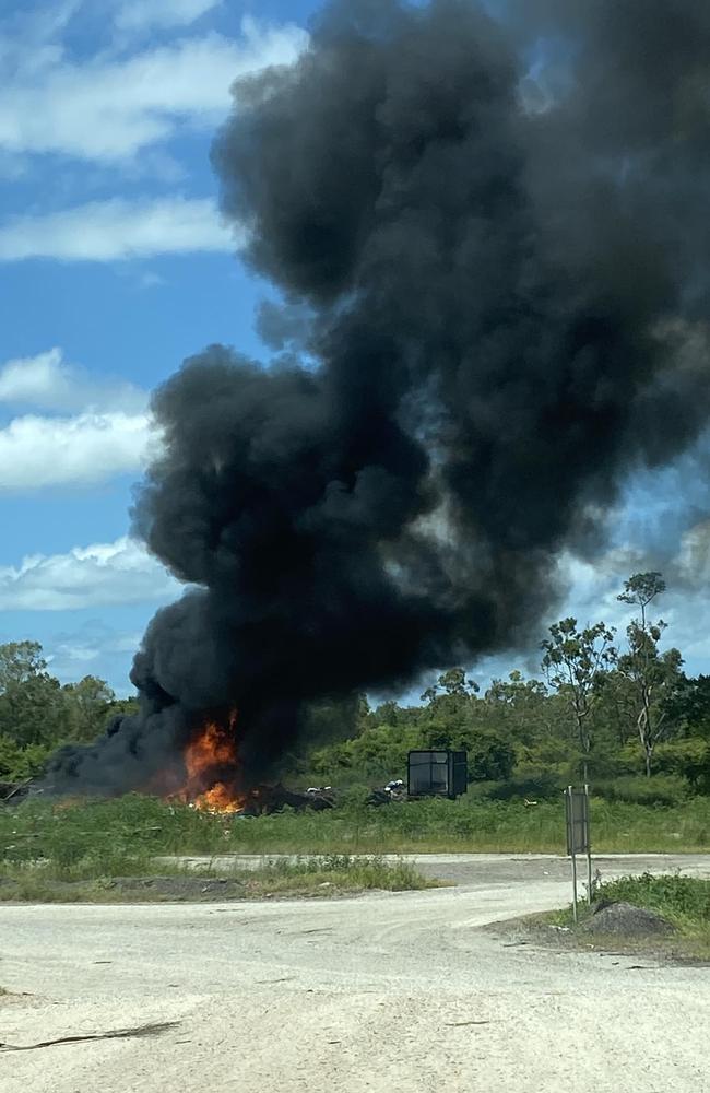 A rubbish fire along Hervey Range Rd, Bohle Plains on Tuesday. Picture: Darren Campbell/Facebook