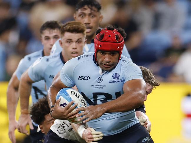 Langi Gleeson runs the ball for the Waratahs. Picture: Getty Images