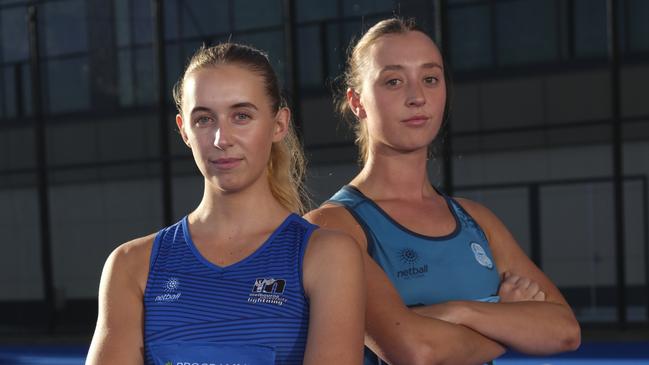 Claudia Mawson (Melbourne University Lighting) and Bella Hodgson (Boroondara Express) ahead of the 2025 Victorian Netball League season. Picture: Netball Victoria