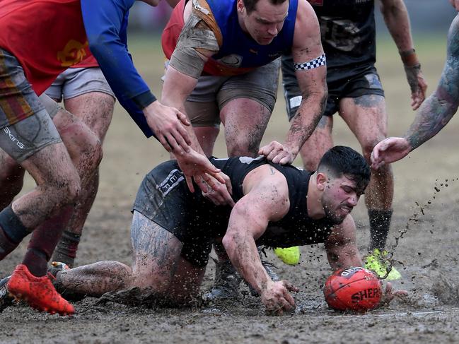 East Burwood's Matthew Mariani in action during the EFL (Div 4) Grand Final between East Burwood and Fairpark in  Scoresby, Sunday, Sept. 8, 2019. Picture: Andy Brownbill