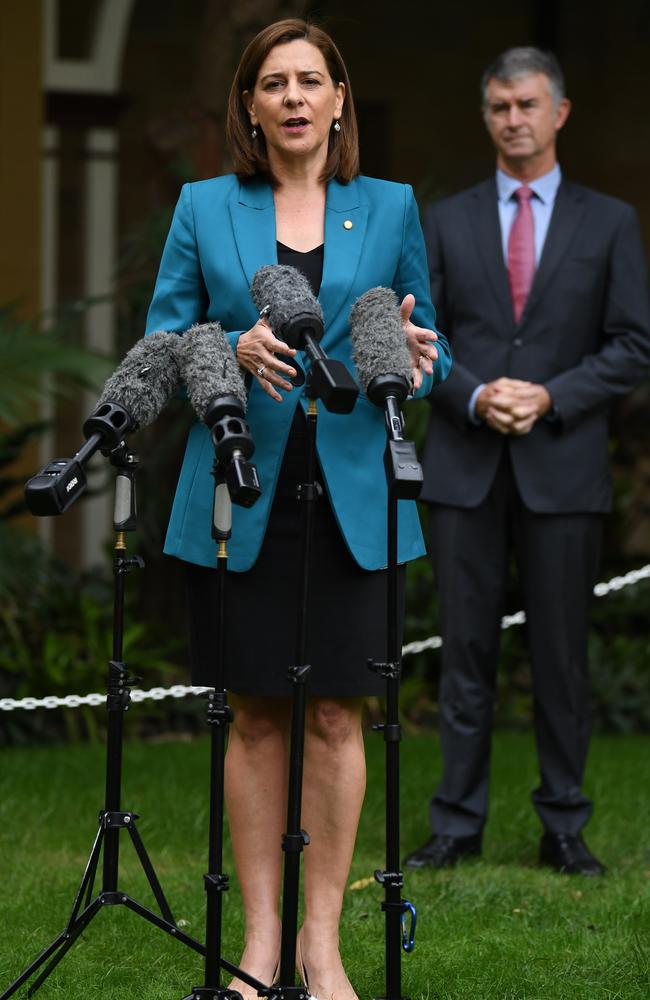 Opposition Leader Deb Frecklington with deputy Tim Mander. Picture: Dan Peled/AAP