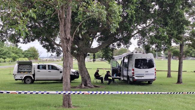 Police at the scene near McKittrick Park on Ryan St, Grafton on Wednesday, December 11, 2024, where a man was shot by officers after allegedly making threats with a knife. Picture: Toni Moon.