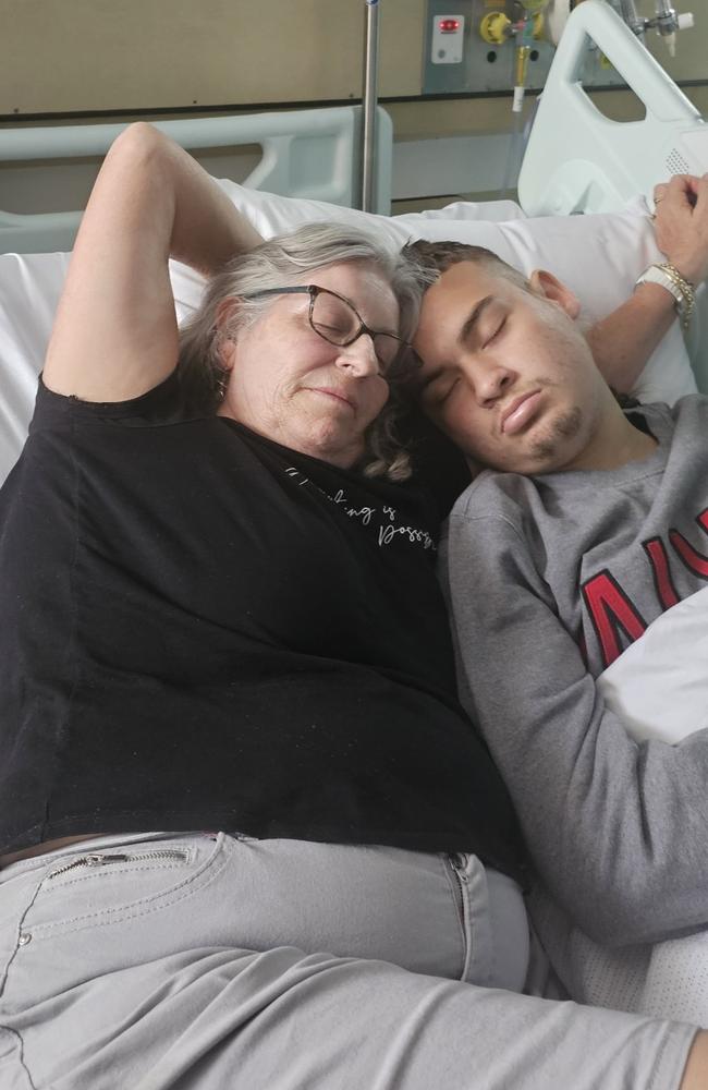 Leslie Mochrie at her beloved grandson Isaeah's side as he undergoes treatment for kidney failure. Photo: Supplied