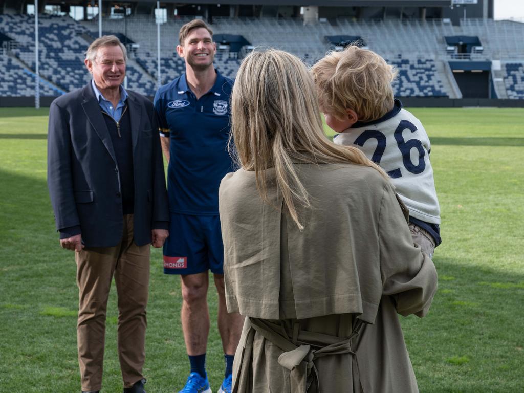 Father son Jack Hawkins and Tom Hawkins this week, with Emma Hawkins (front back) and Henry Hawkins. Picture: Brad Fleet