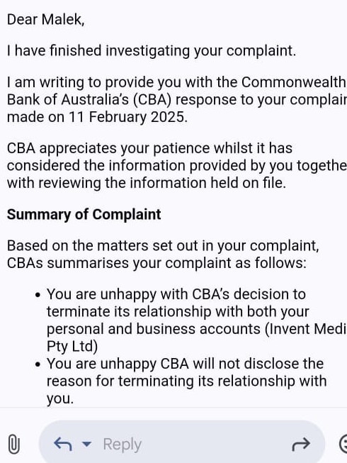 The Commonwealth bank shut down Mawlawi’s business and personal accounts with no explanation.