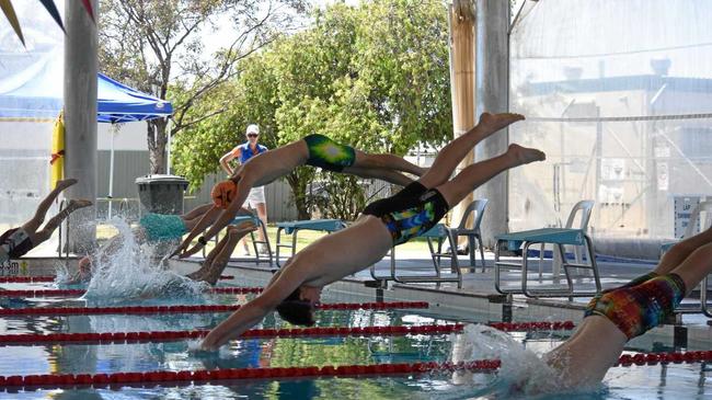 FLYING START: Boys in full flight at the start of a race at the Roma All Stars Swimming Carnival on the weekend. Picture: James Liveris