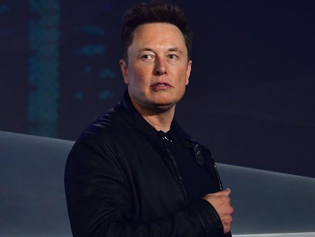 Tesla co-founder and CEO Elon Musk introduces the newly unveiled all-electric battery-powered Tesla Cybertruck at Tesla Design Center in Hawthorne, California on November 21, 2019. (Photo by Frederic J. BROWN / AFP)