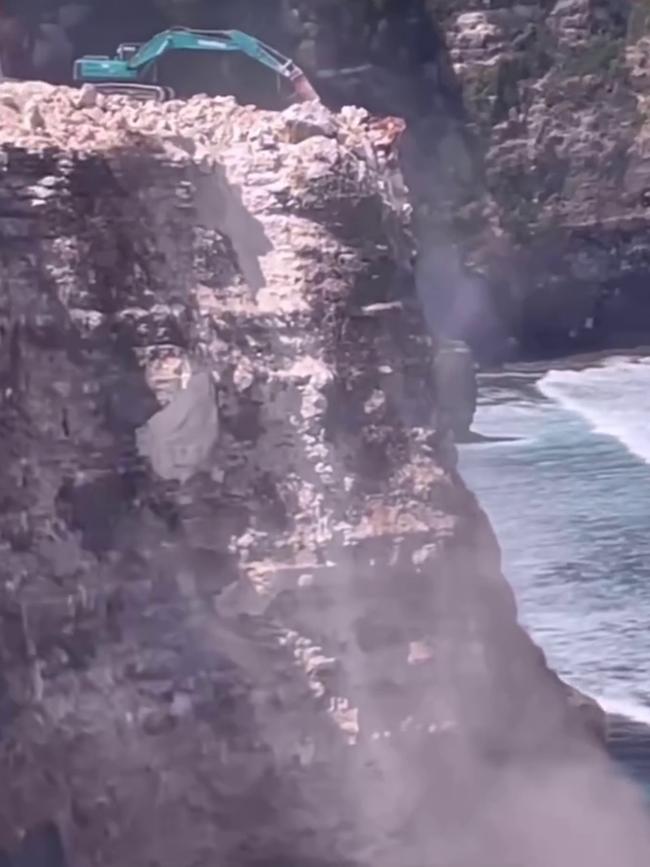 Boulders are dislodged from the cliff side in Uluwatu. Picture: Instagram