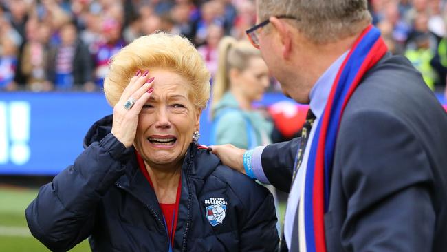 Susan Alberti and former president David Smorgon after the Bulldogs win.