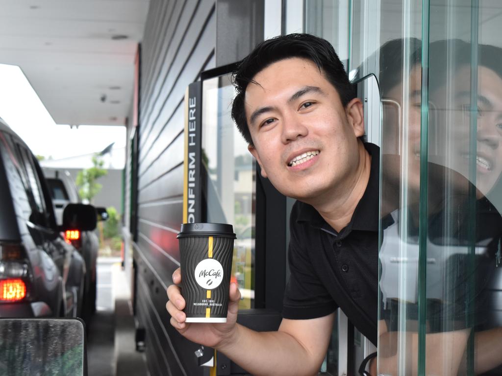 Employee Mark Diacono on the opening day of Andergrove McDonald's on April 22, 2022. Picture: Lillian Watkins