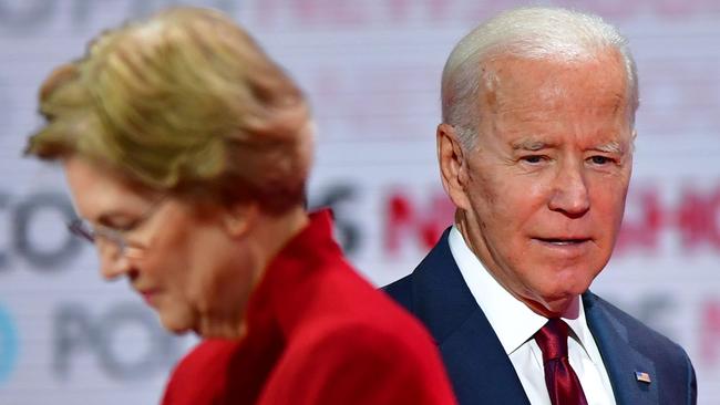 Senator Elizabeth Warren and President Joe Biden. Picture: Frederic J. Brown / AFP.