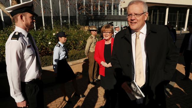 Prime Minister Scott Morrison at the Australian Defence Force Academy on Wednesday to announce $270 billion will be spent over the next 10 years to upgrade Australia’s military capability. Picture: Adam Taylor/PMO