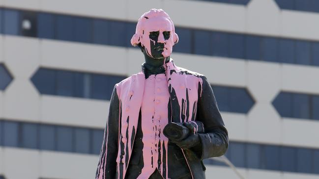 The Captain Cook statue in St Kilda yesterday. Picture: Stuart McEvoy