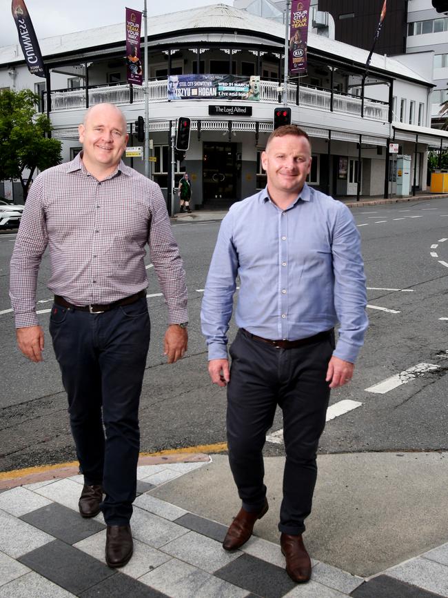 Scott Hempel with Matt Heanen, Hallmark Group directors at the Lord Alfred Hotel, Petrie Terrace. Picture: Steve Pohlner